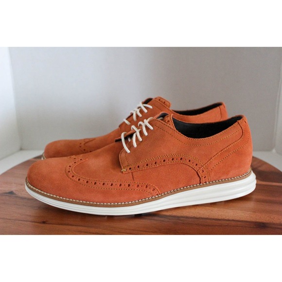 Cole Haan Oxford Shoes Mens 10 ZeroGrand OS Orange Leather Wingtip Lace Up - Picture 1 of 10